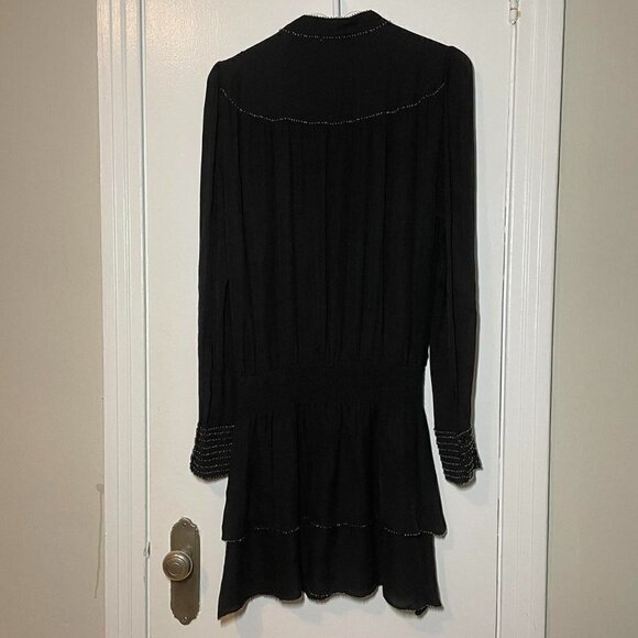 Parker Tie Neck Beaded Long Sleeve Ruffle Silk Dress size S - Picture 6 of 7